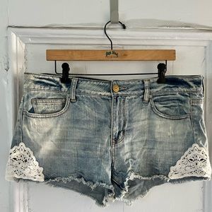 AE lace detail denim shorts